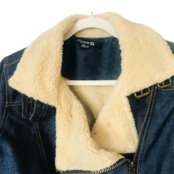 Forever 21 Denim Sherpa Lined Jean Jacket Size Junior Large - Picture 5 of 5